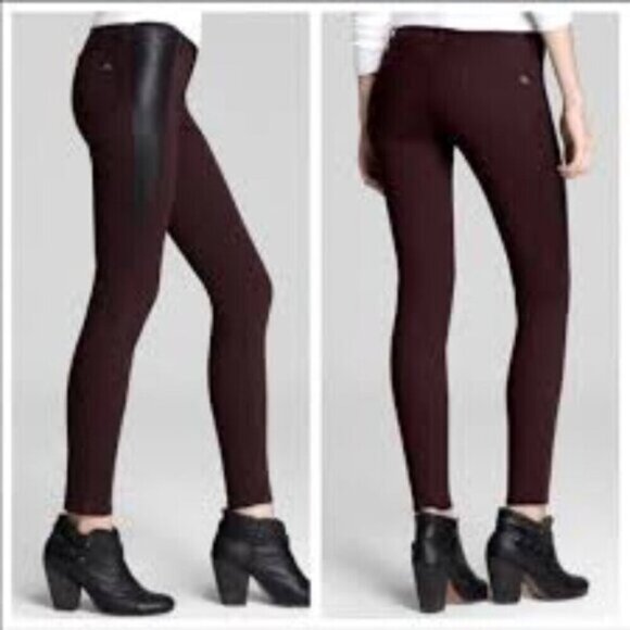 Rag & Bone Wine Black Pop Legging Lamb Leather Panel Skinny Jeans 28 - Picture 1 of 12